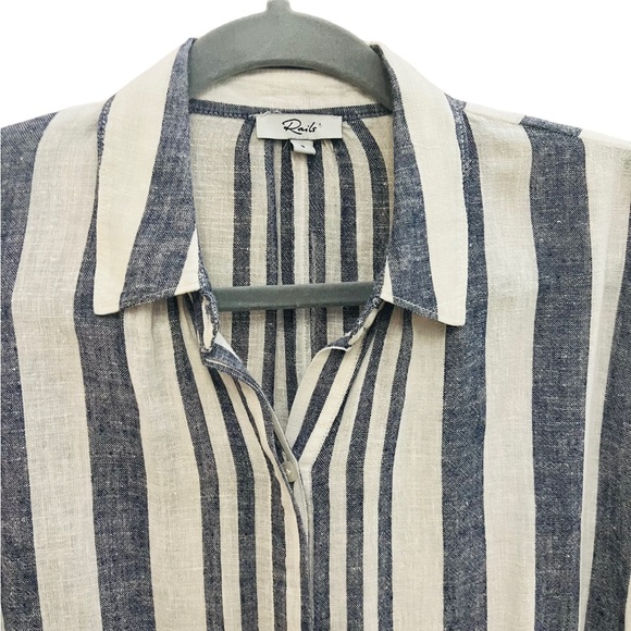 Rails Alyssa Bay Stripe Top Buttons down Linen Shirt Size Small Preowned - Picture 9 of 14